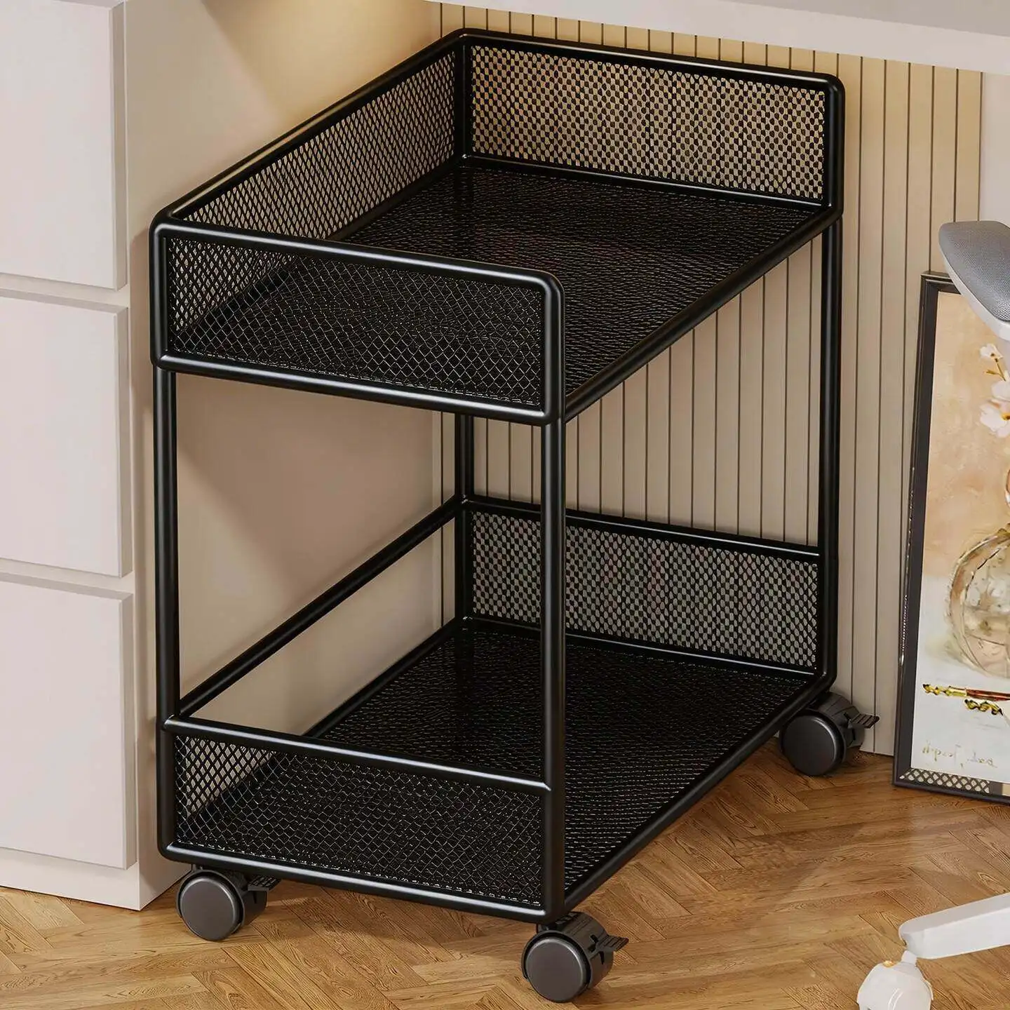 

Office Desk underneath Bookshelf Portable Student Bag Storage Rack Multi-layer File Cabinet Cart Iron Material Simple Style