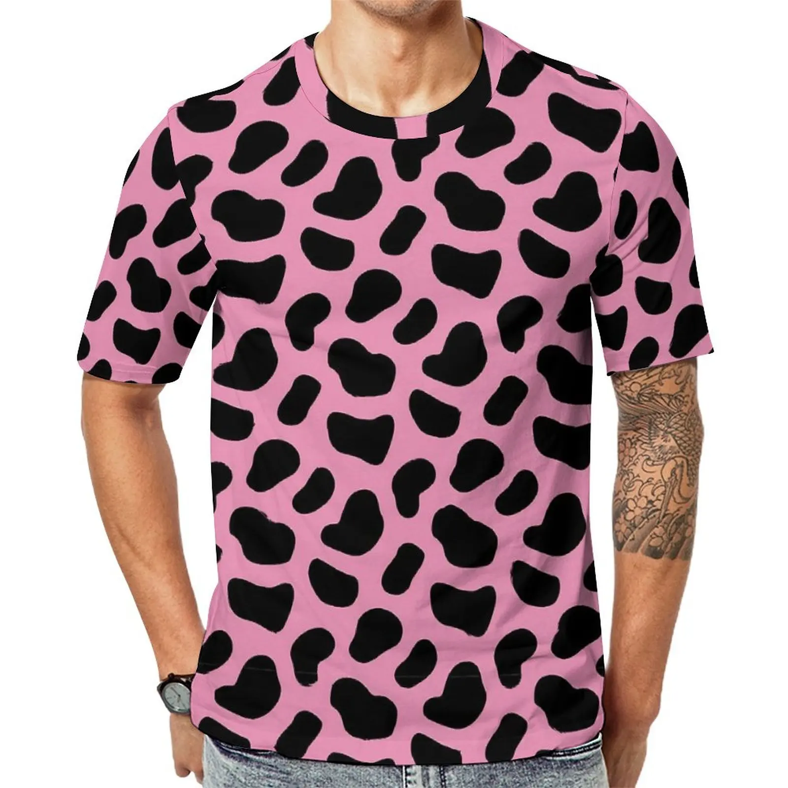 Men Cute Dalmatian T-Shirt Pink And Black Novelty T-Shirts Short Sleeve Tops Dropshipping Premium Streetwear Plus Size Top Tees