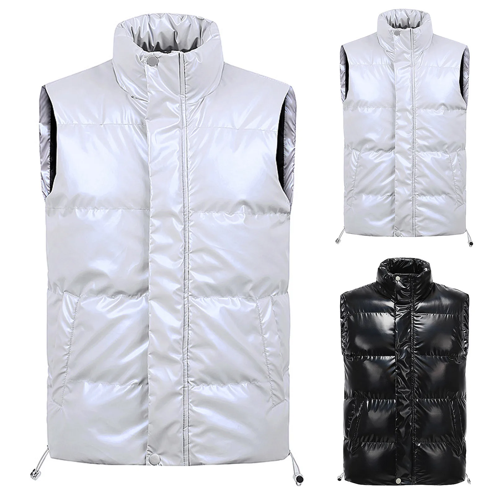 Men Women Autumn And Winter Fashion Casual Solid Color  Down Jacket Zipper Stand Collar Sleeveless Cotton Padded Unisex Vest Top