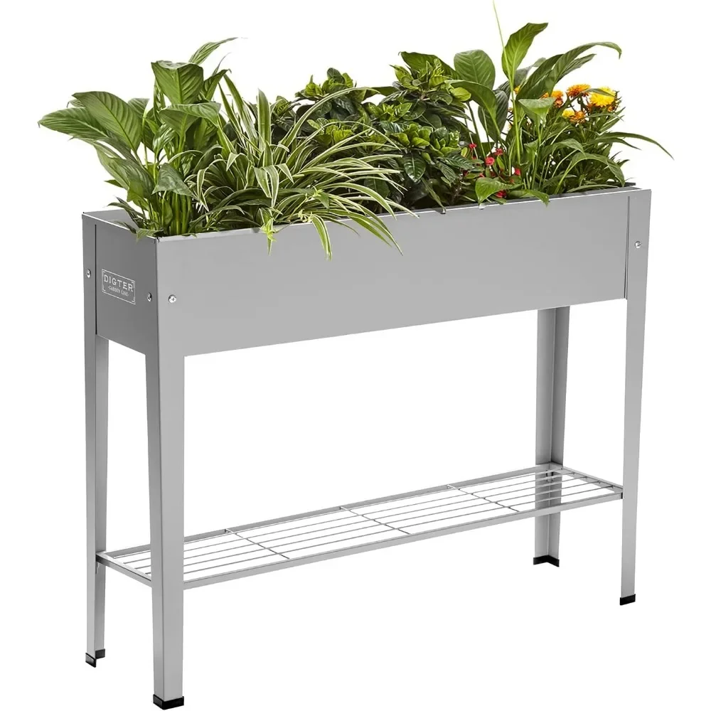 

40 Inch Grey Galvanized Raised Garden Bed With Legs, Planter Box For Herbs & Vegetables