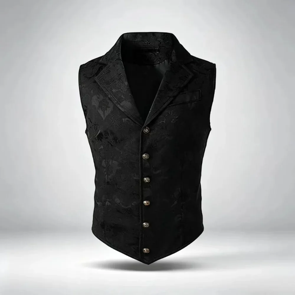 Herren-Westen im Retro-Gothic-Stil mit Jacquardmuster, einreihige, ärmellose Weste im viktorianischen Stil, formelle Weste für Hochzeitsfeiern und Cosplay. – Detail 8