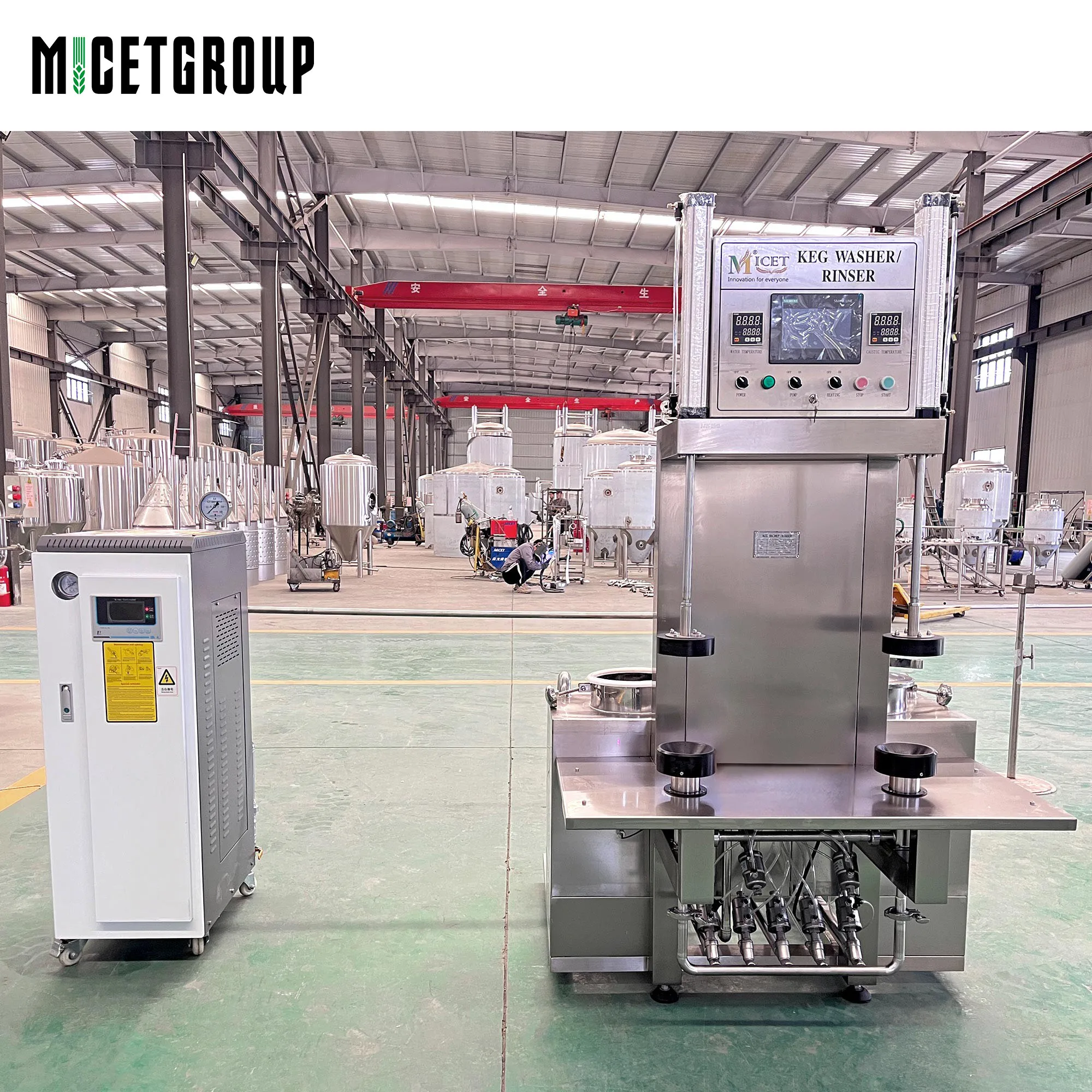 MICET Tecnología automática de lavadora de barriles de 2 cabezales Limpieza efectiva de barriles Máquina de cerveza a la venta