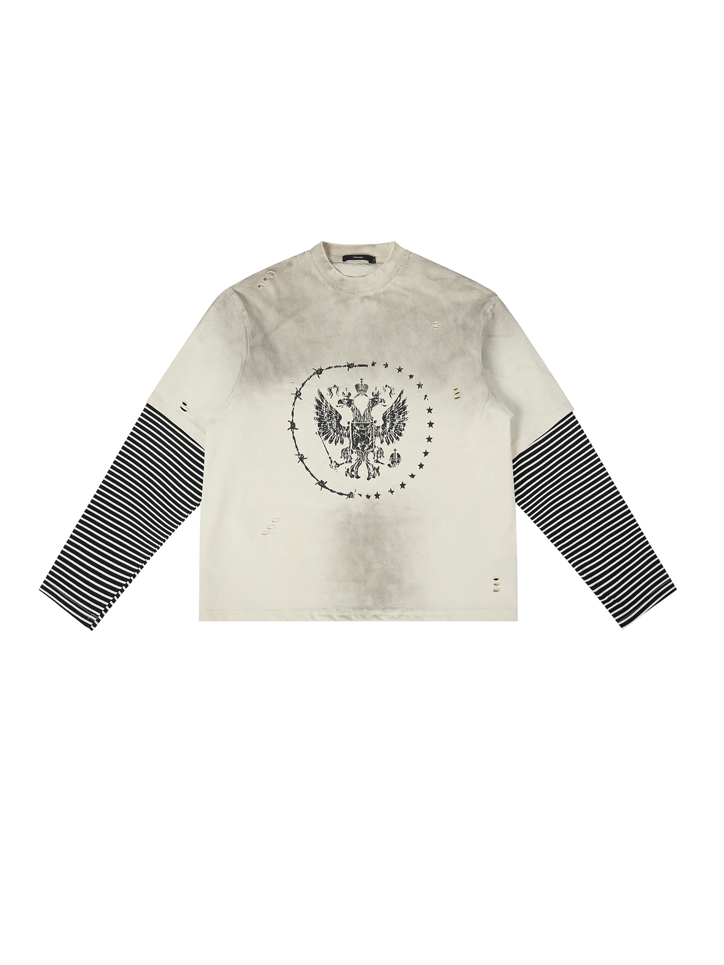 

Ретро-футболка в американском стиле с длинным рукавом, в полоску, с лоскутным узором, свободного кроя, с круглым вырезом, весенняя повседневная футболка для подростков, 100% хлопок