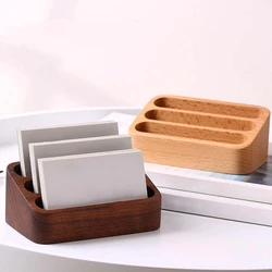 Solid Wood Desktop Business Card Display Stand Memo Holder Storage Box Beech Wood Card Organizer For Office
