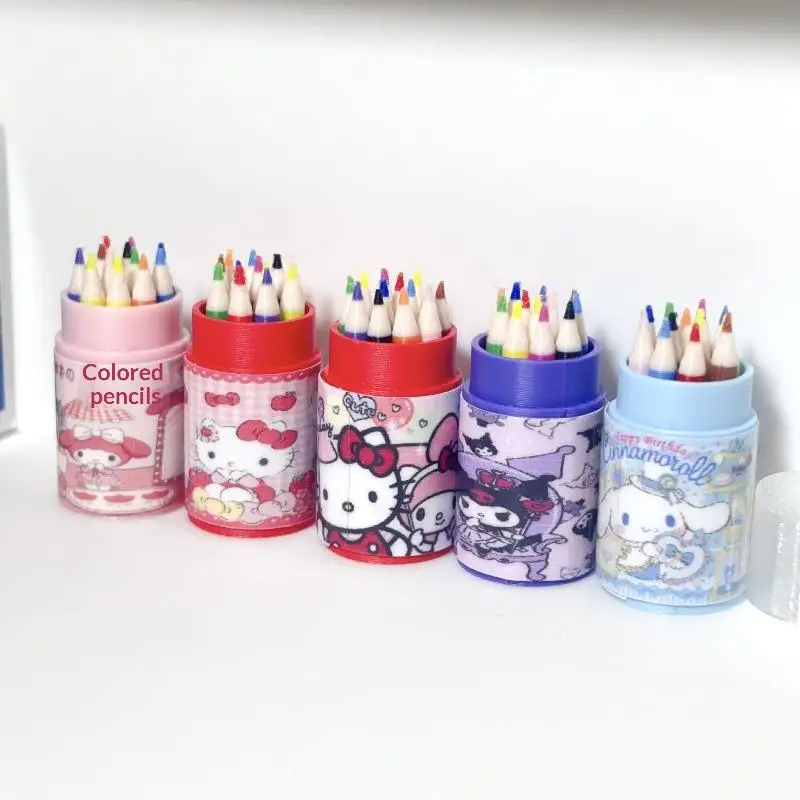 

1 Set Dollhouse Sanrio Miniature Colored Pen Bucket Mini Pencil School Supplies Model Kid Pretend Play Toy Doll House Accessory