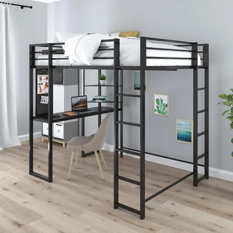 Cama alta Abode de metal de tamaño completo, color negro EE. UU. (origen)