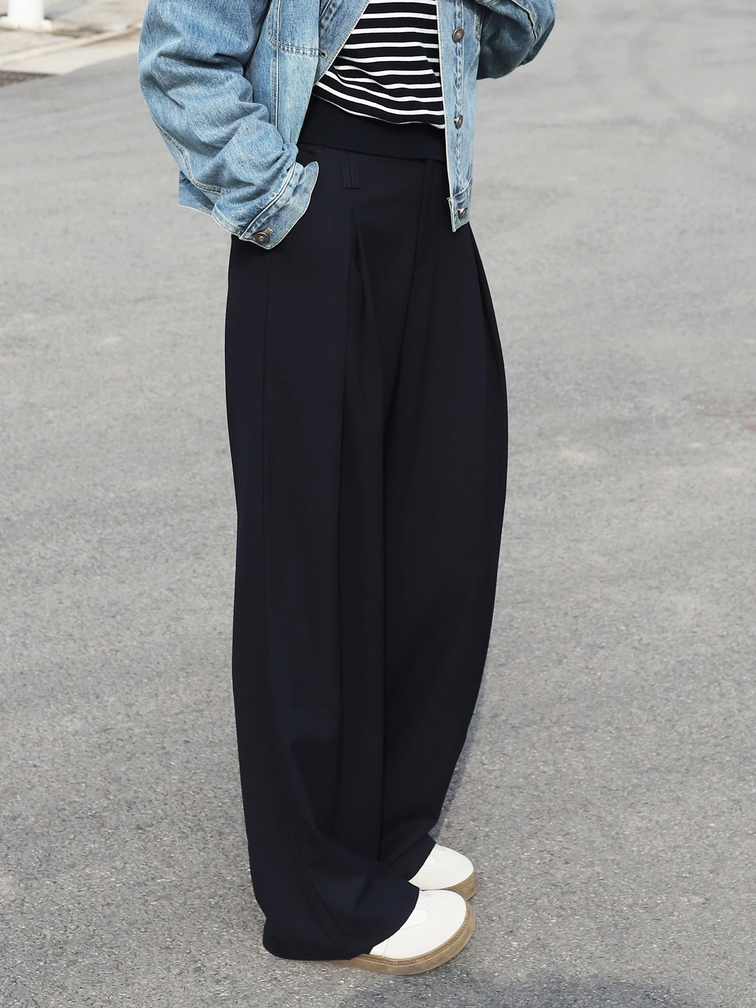 

Женские шерстяные брюки с высокой талией и широкими штанинами, прямого кроя, для офиса и повседневной носки, весна 2026, новый стиль, элегантные