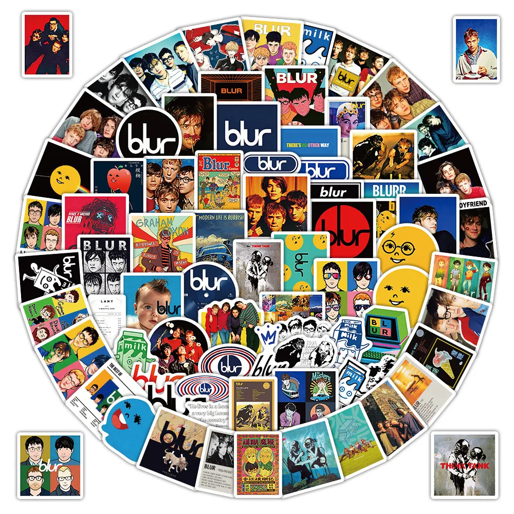 Vintage British Rock Blur Band Sticker Pack 100 Sheets Music Graffiti Decorative Stickers for Laptop Peel Joy Sticker Store