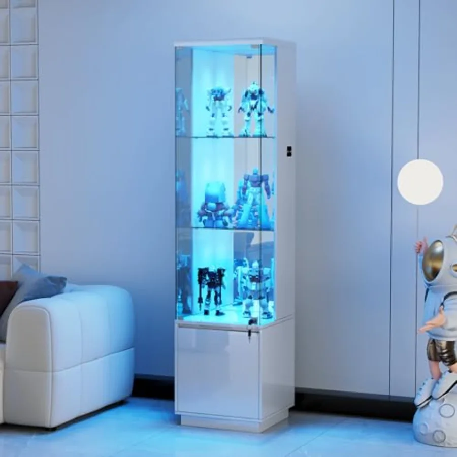 Corner Display Cabinet for Living Room Use, Made of MDF with Tempered Glass Doors and 3-Color LED Lights for Adjustable Ambient