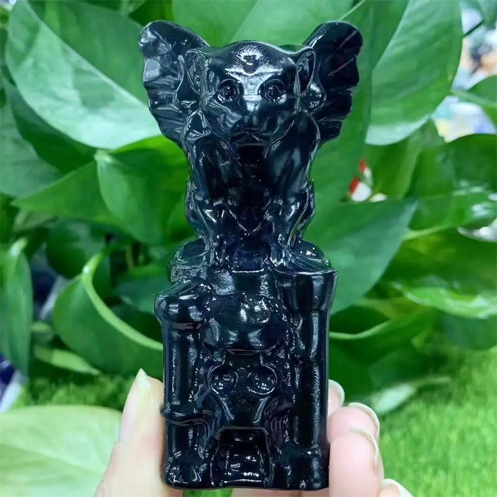 Natural Black Obsidian Gargoyle Handmade Carving Craft Gift Feng Shui For Home Decoration Stone Statues 1pcs