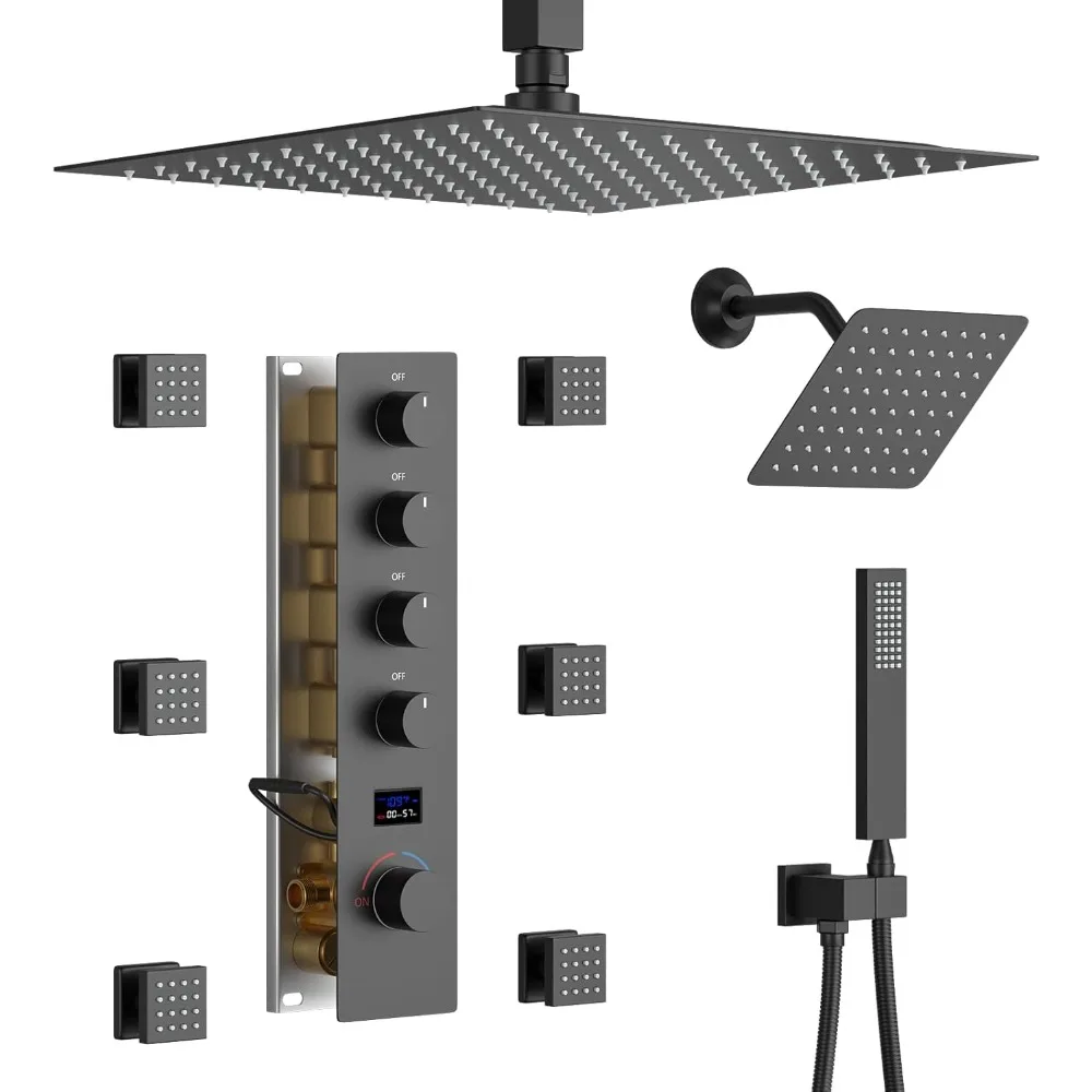 

Digital Temperature Display Thermostatic Shower System with 12 Ceiling Mount and 8 Wall Controls