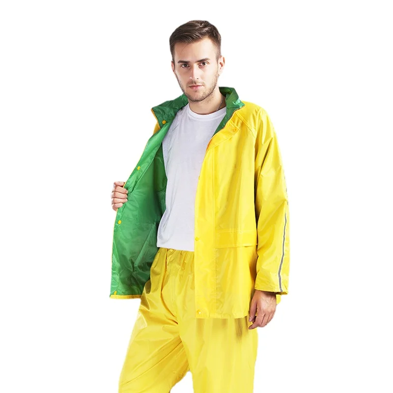 Fashion Yellow rain coat Men  Jacket and pants Impermeable Rain Pants  for Men Motorcycle Raincoat Pants