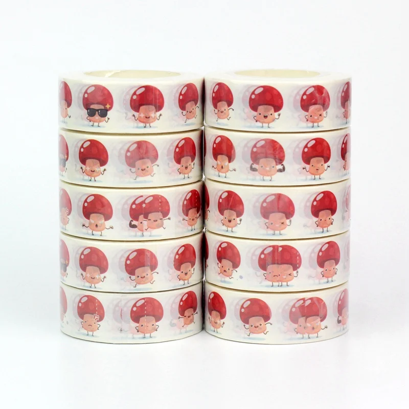 

2023 NEW Bulk 10pcs/Lot Decor Mascot Red Mushrooms Washi Tapes for Journaling Stickers Adhesive Masking Tape Cute Stationery