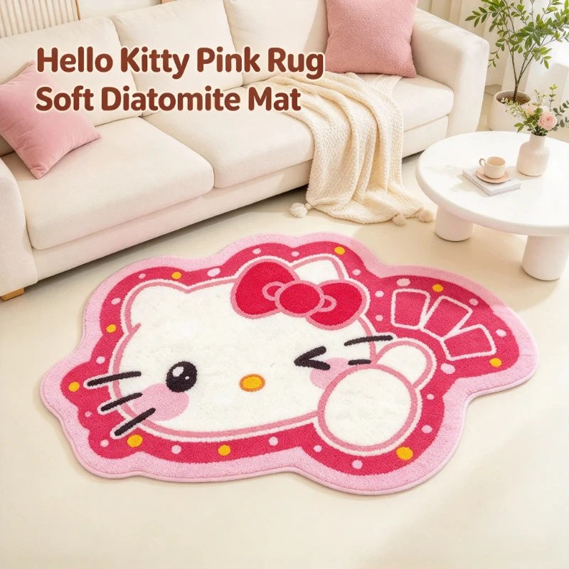 Cute Hello Kitty Faux Cashmere Floor Mat, Cartoon Cat Outline Shape Rug, Soft Fluffy Non-Slip Mat For Kids Girls Room Home Decor