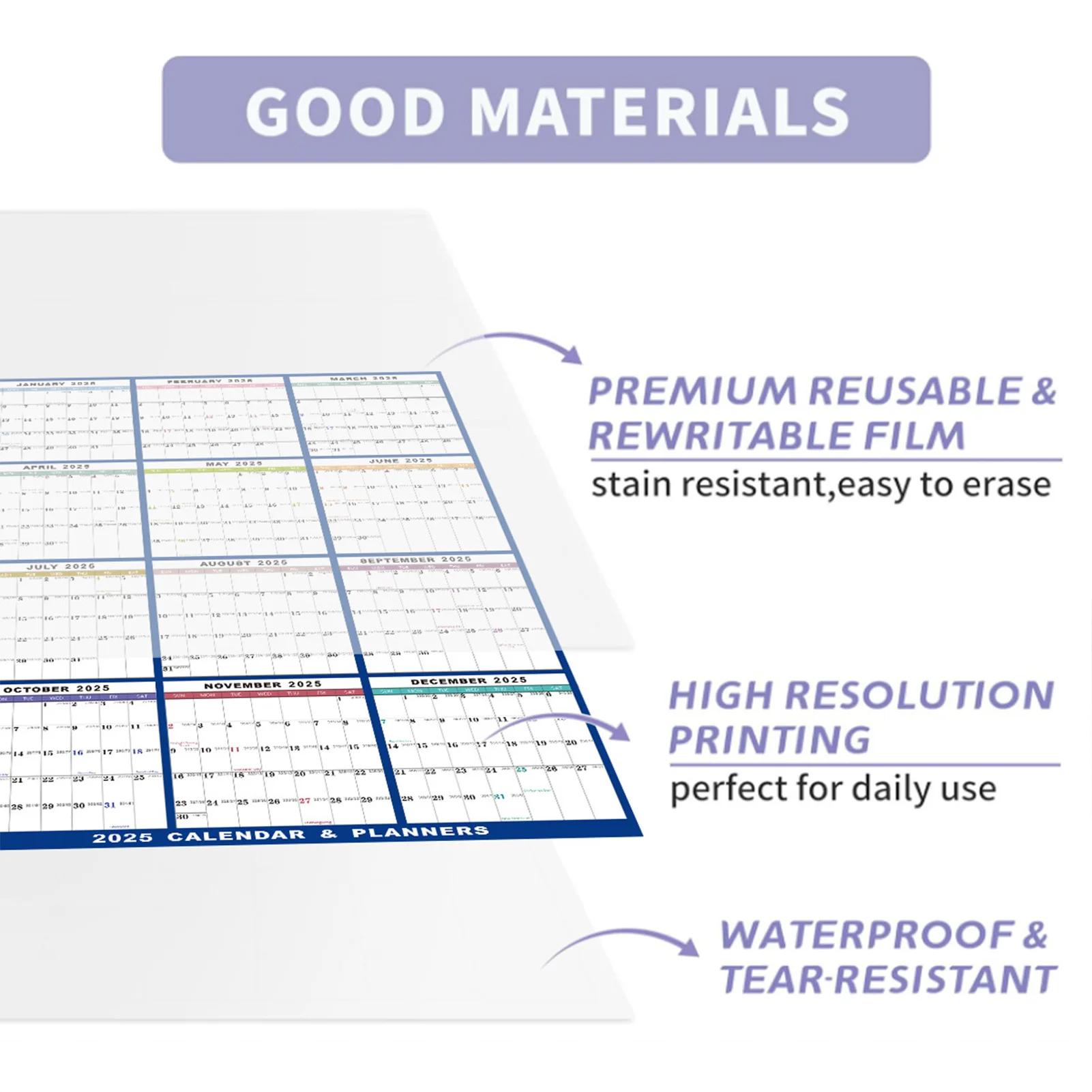 تقويم حائط مصفح على الوجهين باللغة الإنجليزية لعام 2026 مع تصميم قابل للمسح لسطح قابل للطي للمدرسة والمكتب المنزلي #4