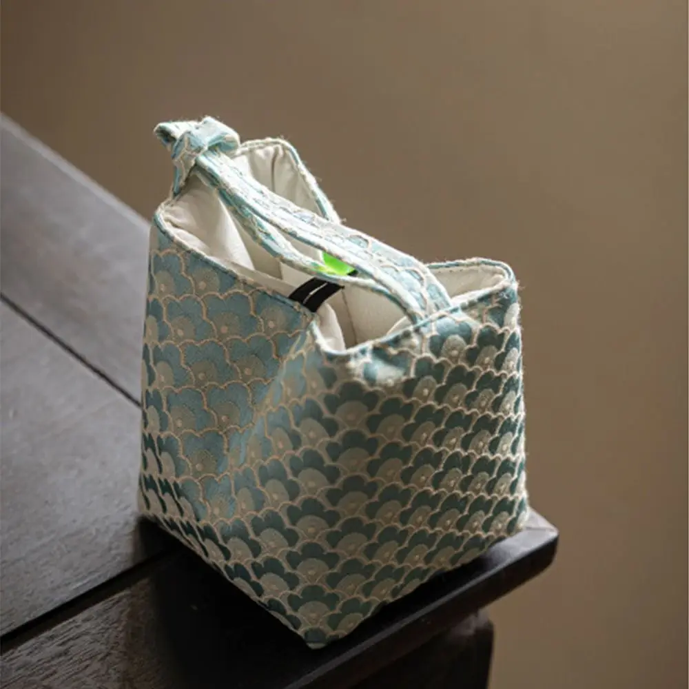 

Chinese Style Embroidered Handbag Flower Print Handbag Tea Tools Storage Bag Solid Color Small Item Pouch