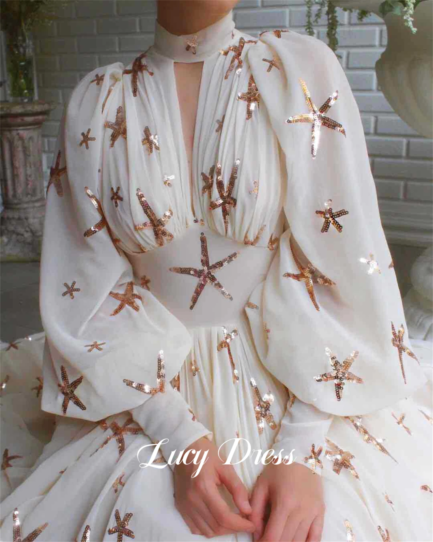 Lucy Elegant Party Dress Evening Long Sleeves Star Fabric Line A Birthday Dresses Luxury 2024 Wedding Prom Cocktail Gala Gown