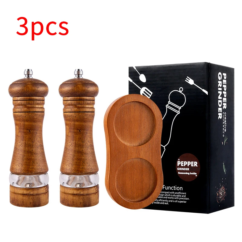 1PC Handmatige pepermolen; Acryl en rubber hout keramische kern versgemalen peperpoeder kruidenmolen fles