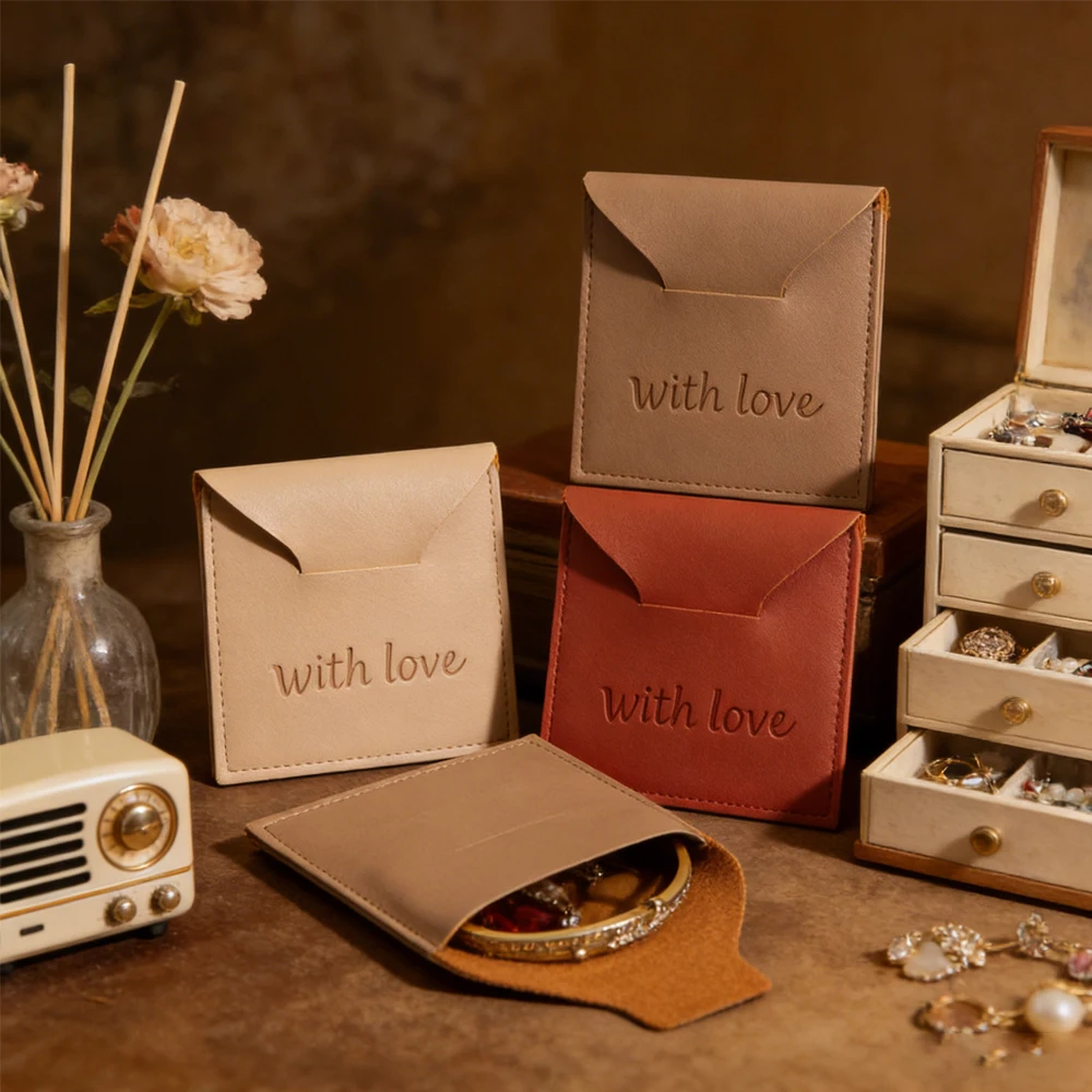 

50pcs Custom Print Embossed Travel Organizer For 8x8cm Jewelry PU Leather Pouches Cosmetic Coin Card Key Earrings Portable Bags