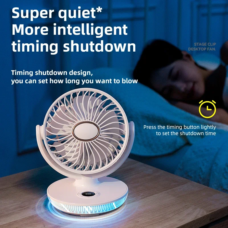 新しい Protable ミニファン充電式 LED デジタルスクリーンファン壁掛けファン 8H タイミング 180 °   調整可能な7つのカラフルなライトファン