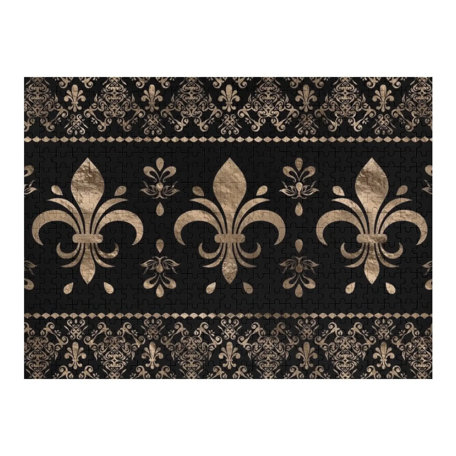 

Роскошный черный и золотой орнамент Fleur-de-lis, головоломка, аниме, фото, персонализированные подарки, детский деревянный пазл