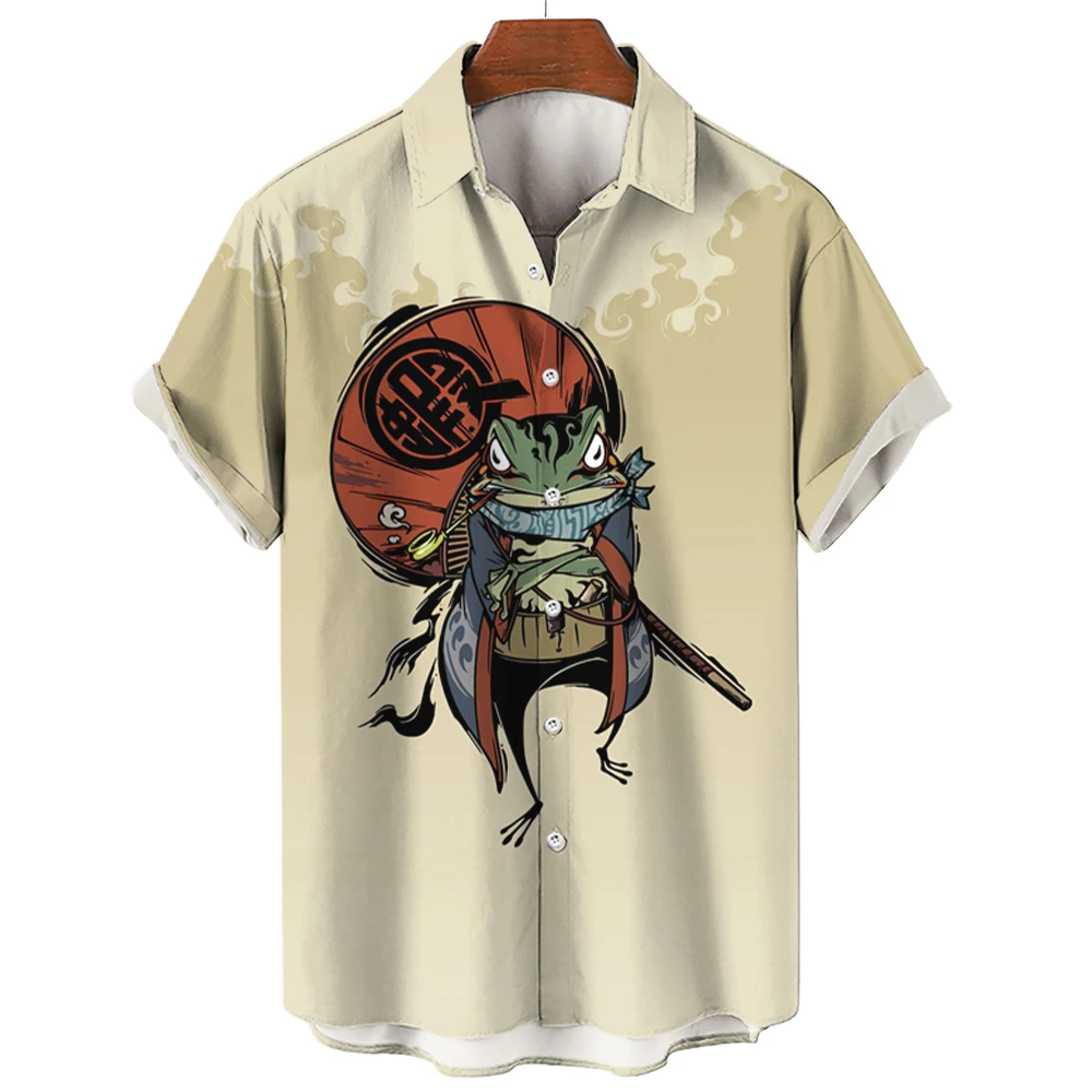 Baju kodok gaya Jepang untuk pria T-Shirt lengan pendek kasual T-Shirt Streetwear luar ruangan Anime Jepang Ukiyo-E pakaian pria