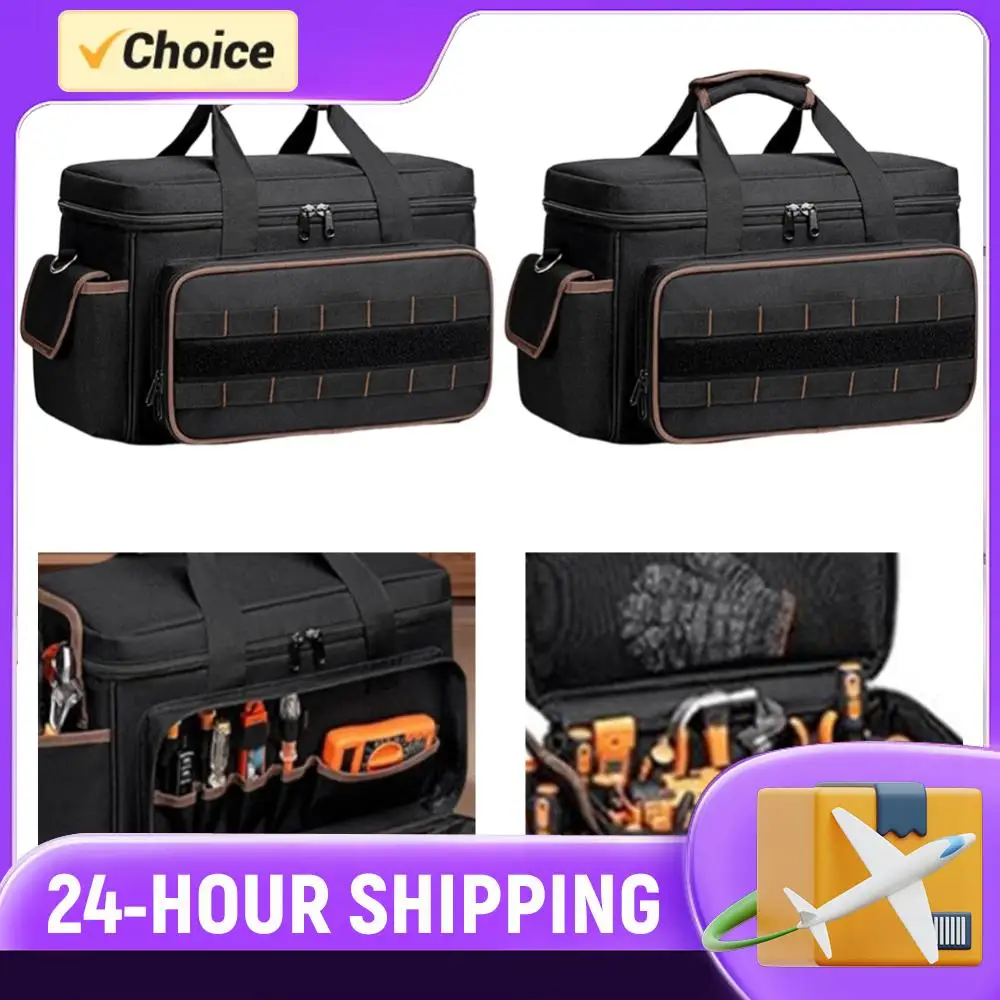 17インチ大容量ワイドマウストートバッグ、20ポケット付き電気技師用ツールバッグ、調節可能なショルダーストラップ付きヘビーデューティツールバッグ