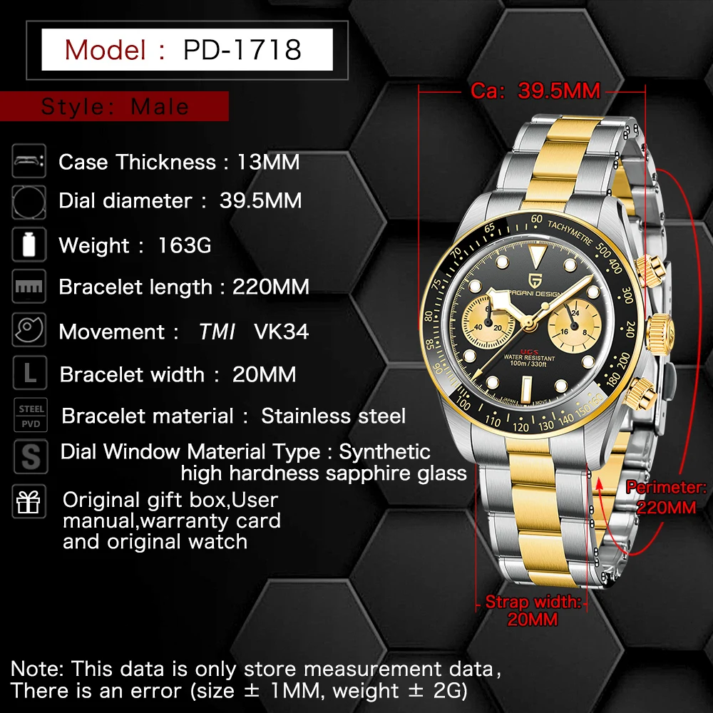 PAGANI DESIGN Panda Dial Mens Watches Multifunctional Chronograph Watch For Men Sapphire Bracelet Top Luxury Sports Waterproof