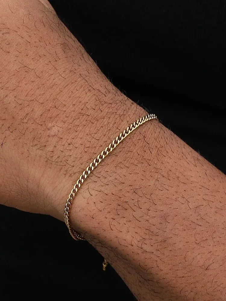 Bracelet Hip Hop en acier inoxydable pour hommes et femmes, chaîne cubaine, 3 5 7mm, Simple, couleur or, bijoux