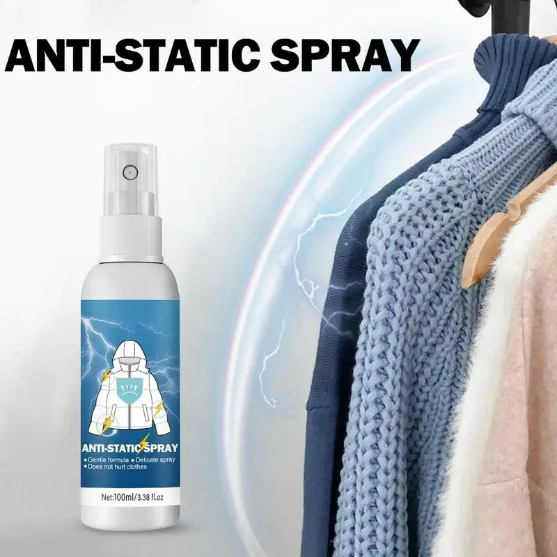 Static Spray for Clothes Anti Static 100ml Cling Remover Spray Starch for Ironing Clothes Odorless Static Remover for Wardrobe