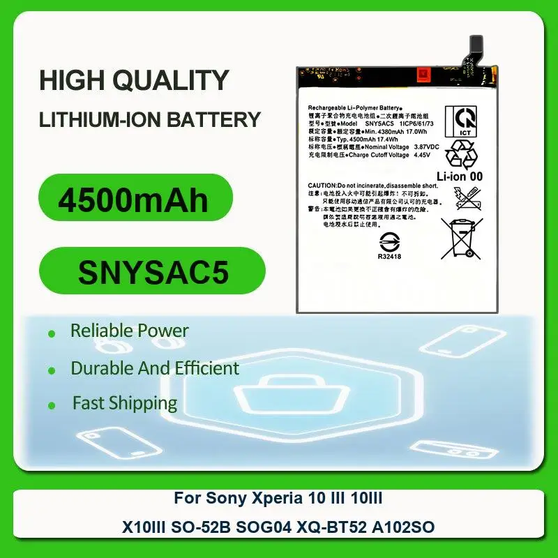 Replacement Mobile Phone Battery For Sony Xperia 10 III 10III X10III SO-52B SOG04 XQ-BT52 A102SO SNYSAC5 4500mAh