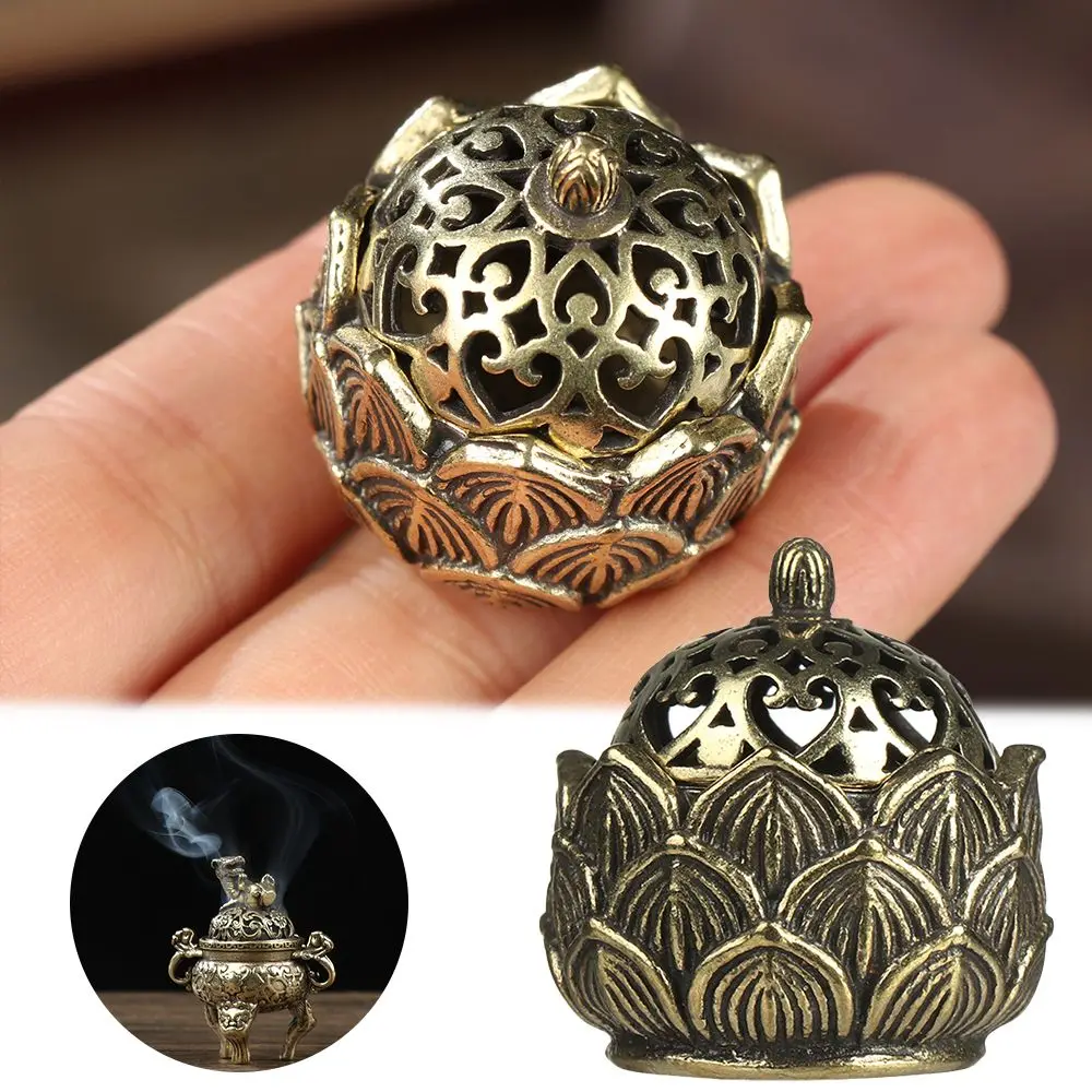 Chinese Ancient Style Home Decoration Cense Stick Holder Retro Brass Censer Hollow Lotus Mini Qilin Head Incense Burner