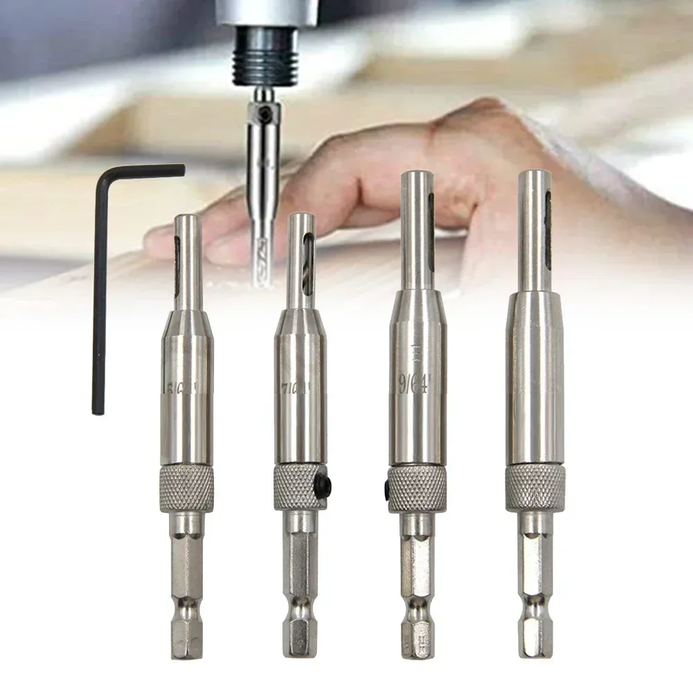 Auto Centrando dobradiça broca, carpintaria, porta, janela, abridor de furos, posicionamento de perfuração, alargador, escareado, 4pcs