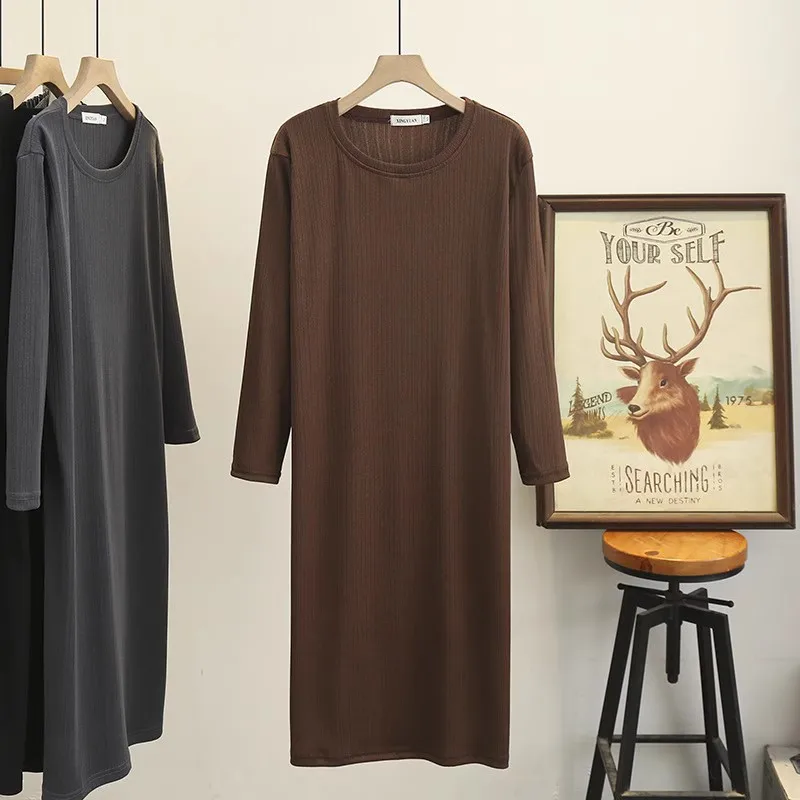 حجم كبير حجم كبير المرأة عادية كم طويل لون نقي فستان ميدي تنورة L XL XXL XXXL XXXL منتظم صالح القطن تخفيف نمط #2