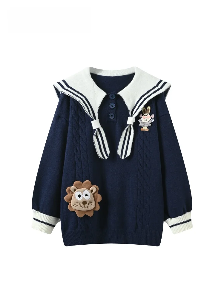 

Warm Navy Collar Long Sve Knitted Jaet for Women plus Size Autumn Faion Slimming College Sle Outerwear Polyester Fiber