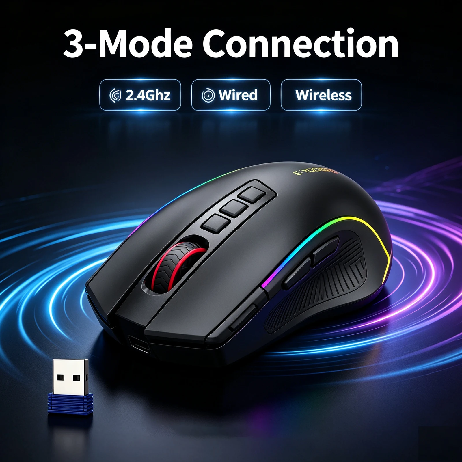 FocusOnPC X-11 PRO RGB Wireless Gaming Mouse 2.4G  Bluetooth Wired Supported 8000 DPI 9 Programmable Buttons Computer Mice Gamer