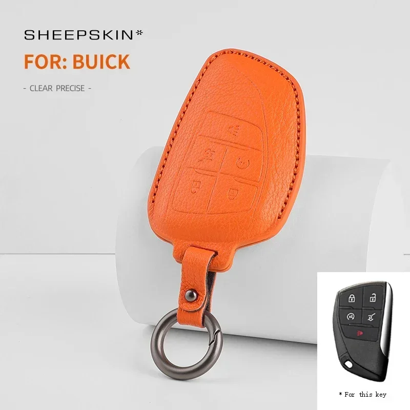 For Buick ENVISION S Plus Avenir 5 Buttons 2019-21 2022 2023 GoatSkin Leather Car Remote Sheepskin Key Cover Case Shell Keychain