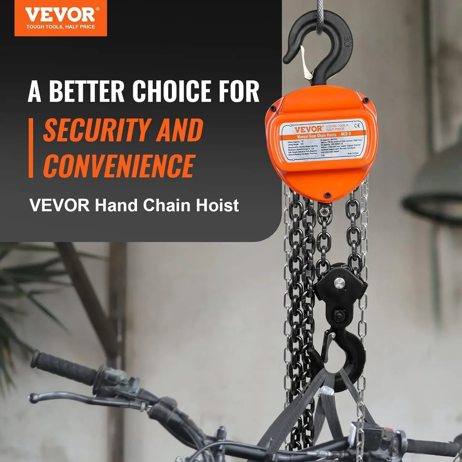 Hand Chain Hoist, 3 Ton 6600 lbs Capacity 10 FT Come Along, G80 Galvanized Carbon Steel with Double-Pawl Brake, Auto Chain