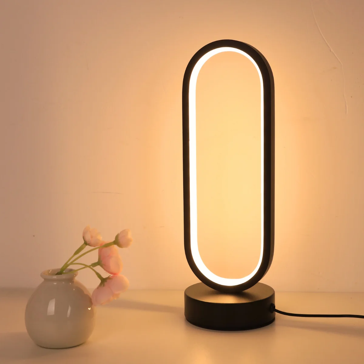 1pc USB powered LED desk lamp with 3-color circular beam, bedside lamp, eye protection, night light, bedroom view 3