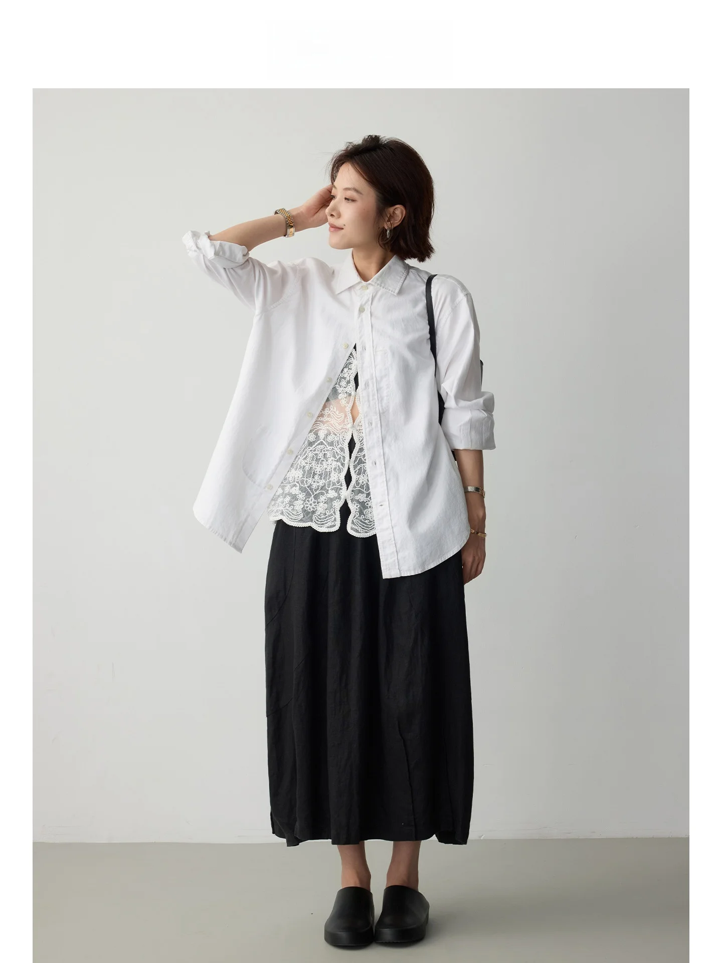 

Mincollection Lin Zhi Qing Japanese Sle White Cotton irt Slim Fit Cheered Pattern Contrast Stitch Long Sve Breathable