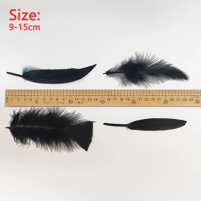9-15 سنتيمتر الأسود أوزة الريش السائبة 50 قطعة طويلة كبيرة الديكور بلوماس صغيرة للحرف كرنفال زهرة القبعات قطع زينة صور #2