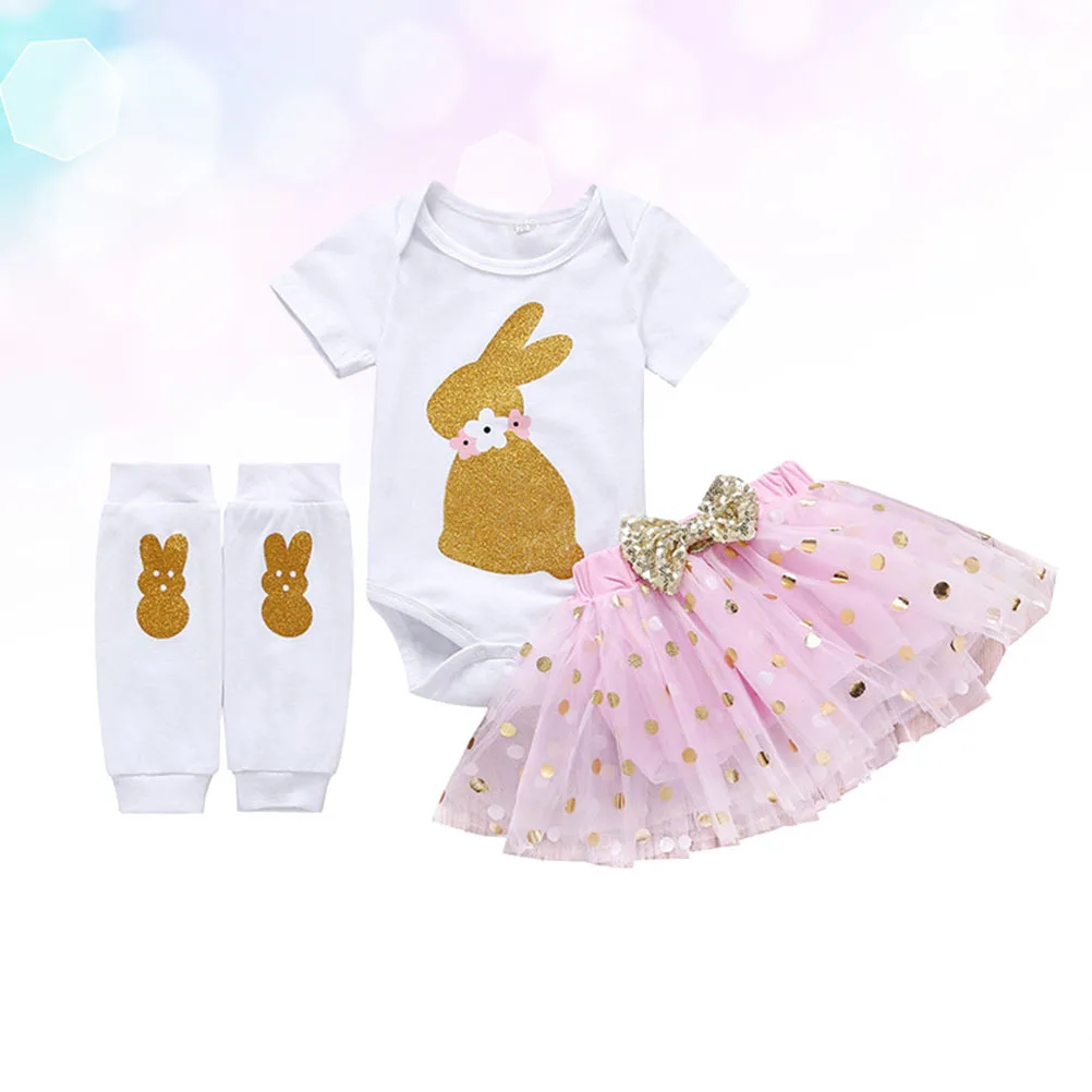 

Easter Rabbit Costume Set Pink Short Sleeve Mesh Skirt Leg Sleeve Kit for Children Kids Girls 80cm Height Party Festival Clothes