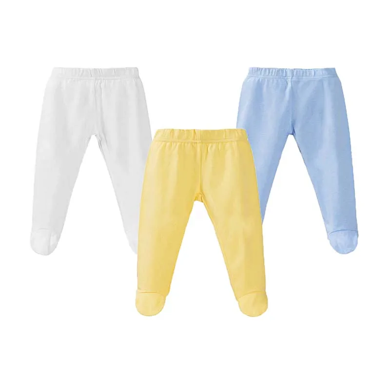 Newborn Baby Footed Pants 100% Cotton Elastic Waist Solid Color Spring Autumn Infant Footie Leggings 0-12 Months