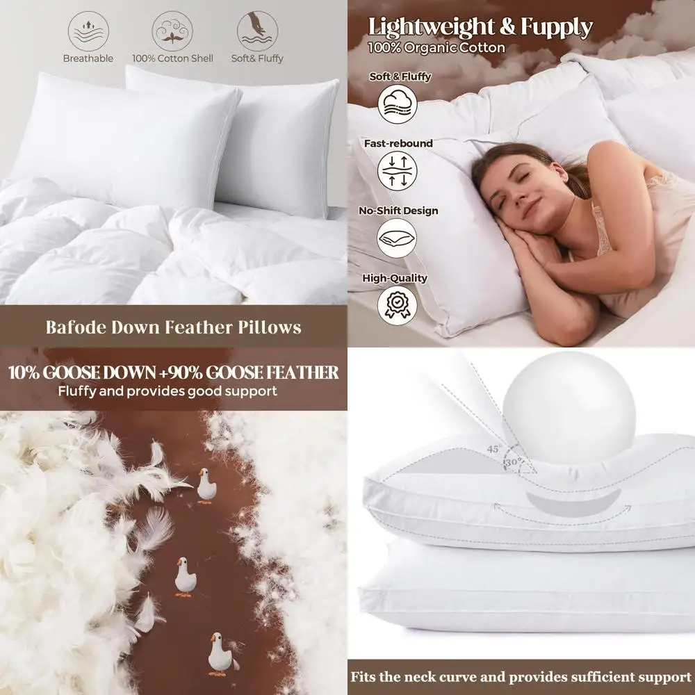 

King Size Goose Down Pillows Set of 2, 100% Cotton, Gusseted for Comfortable Sleep