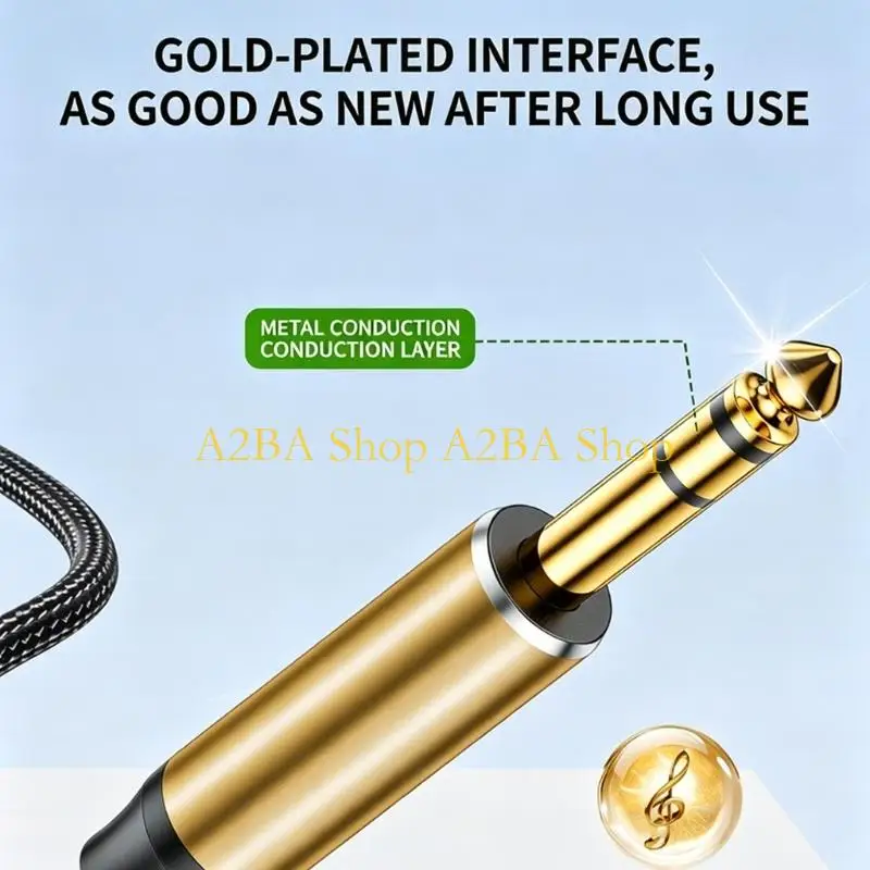A2BA 3.5Mm To 6.5Mm Cable 1.5M Nylon Weaved Cord For Drum Machine And Sound Link