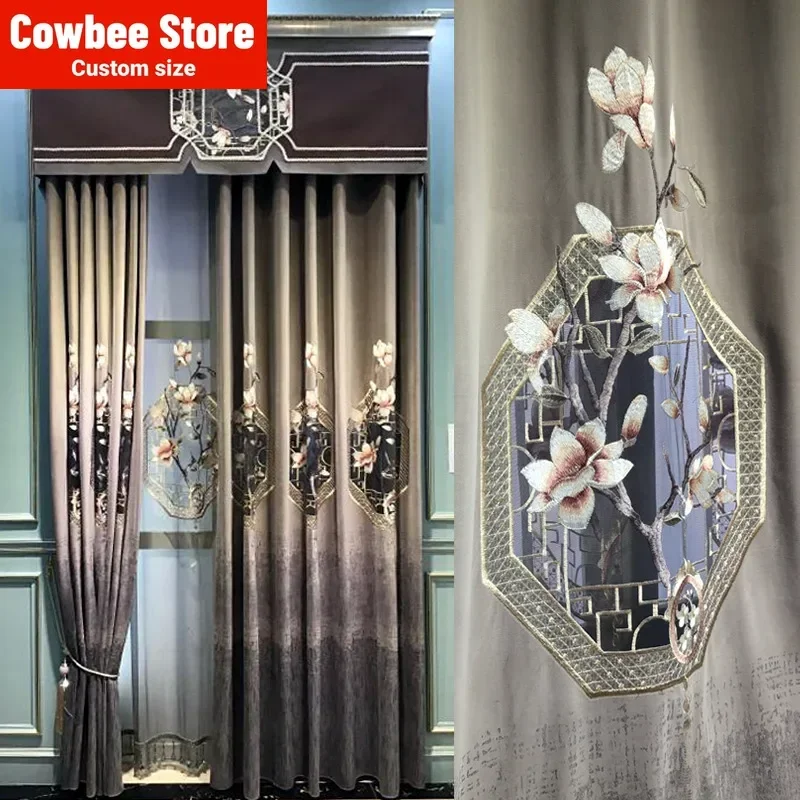 

Classical Jacquard Curtains for Living Room Bedroom Mink Velvet Hollow Embroidered Curtain Luxury Chinese Style Modern