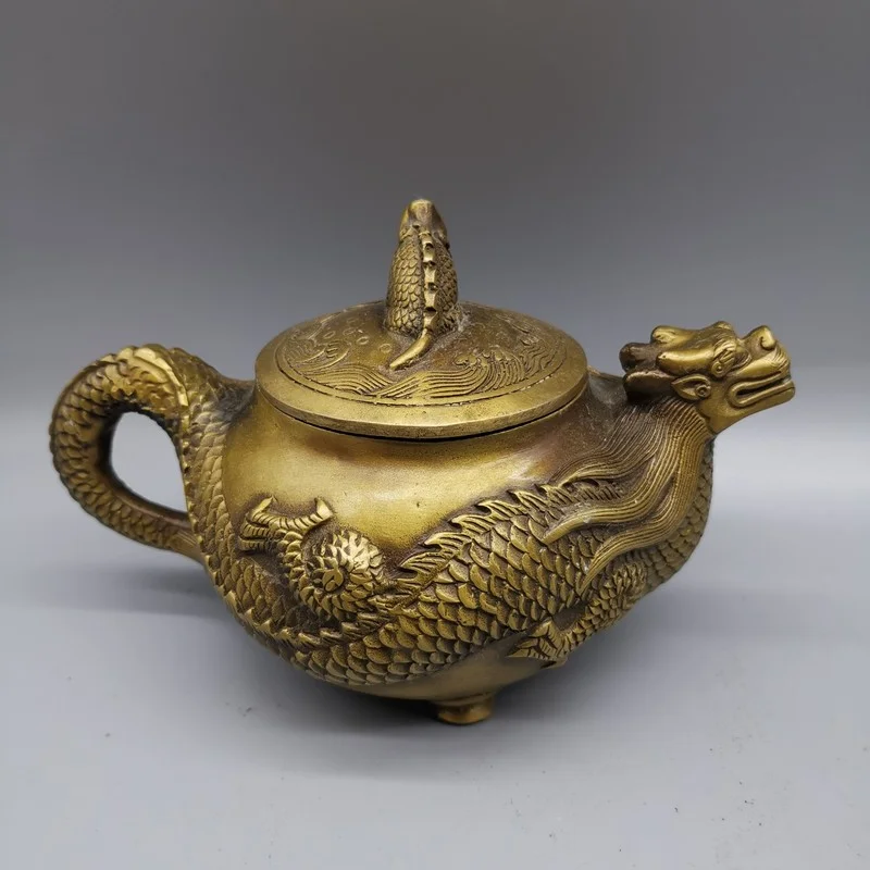 

Collection Chinese Animal Dragon Head Teapot Gold Toad Coin Beautiful Small Statue Iiving Room Decoration Home Gift