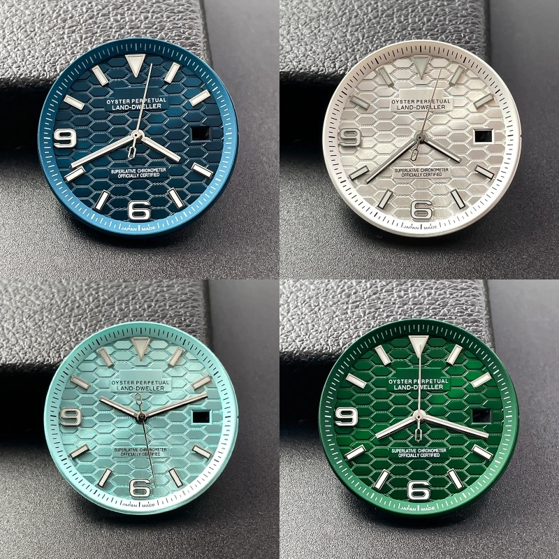 34mm No-Logo Honeycomb Watch Dial with Green Lume - Vertical Line Design Compatible with NH35 Automatic Movement Watch Mod Parts