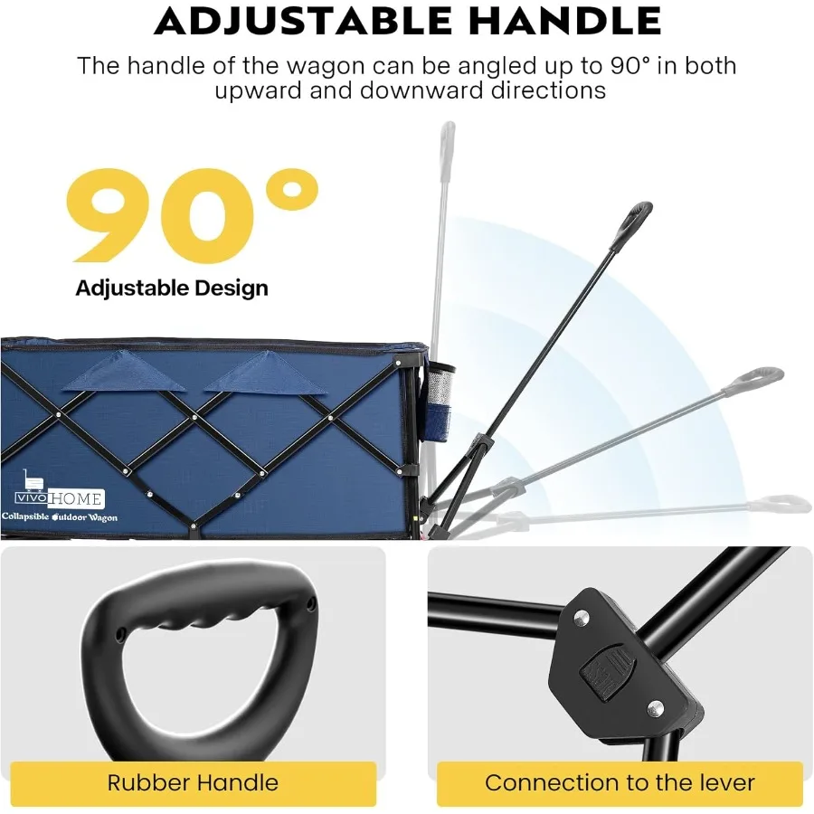 200L Collapsible Wagon 300lbs Heavy Duty Folding Utility Garden Cart Foldable Beach Wagons Large Capacity for Camping Picnic Bl