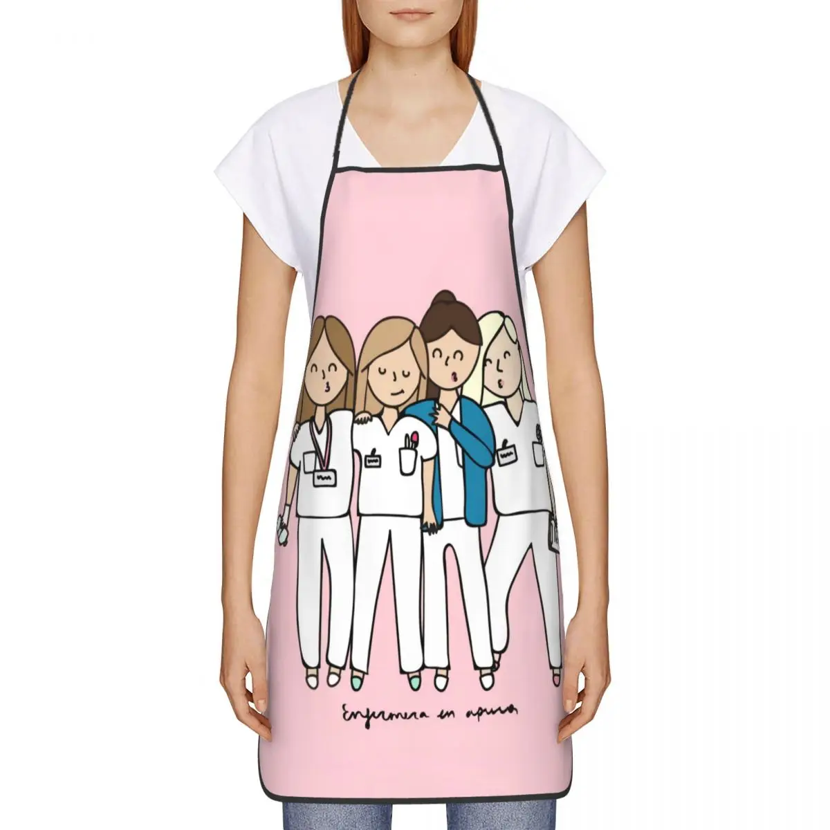 Cartoon Ladies Nurse Doctor Printed Aprons Women Men Adult Unisex Kitchen Chef Bib Tablier Cuisine Cooking Baking Gardening